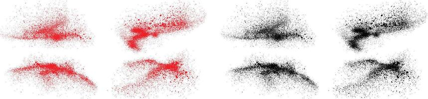 Hand-painted splatter ink black and red color blots background brush stroke set vector