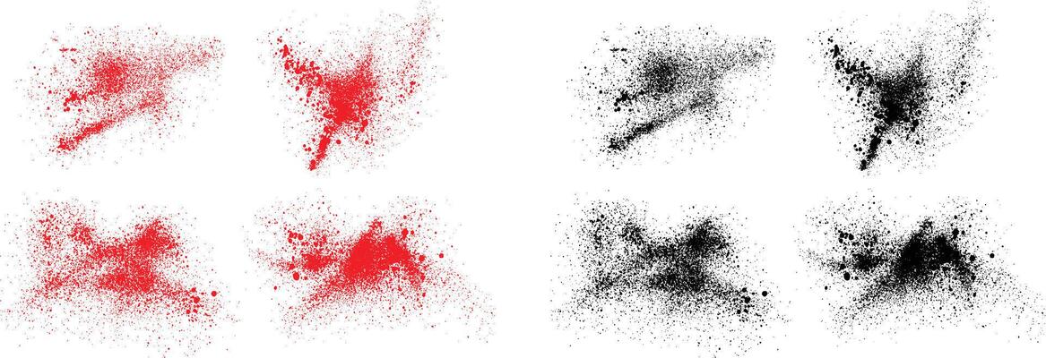 Grunge set of droplet black and red color blood brush stroke