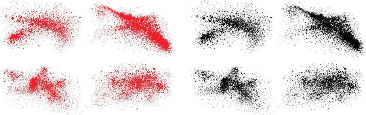 Collection of grunge paint black and red color blood brush stroke