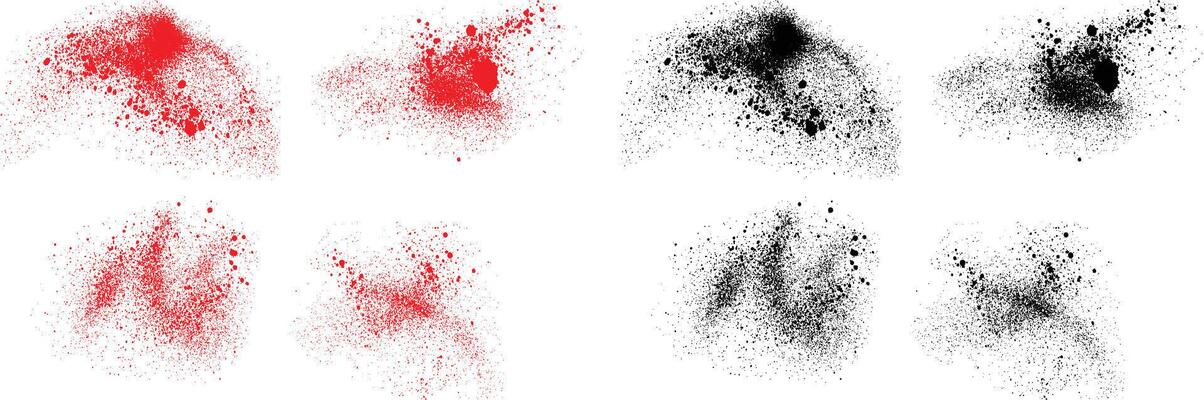 Grunge black and red color blood brush stroke illustration set