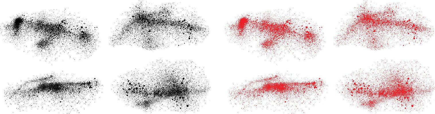 Ink grunge texture black and red color blood splatter background set