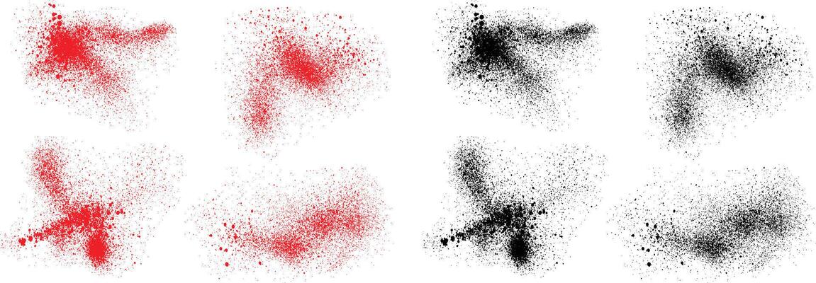 Grunge brush stroke black and red color blood spooky splash set