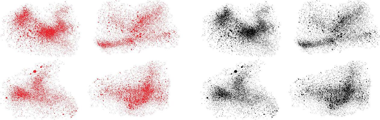 Bundle of black and red color splatter paint brush stroke background