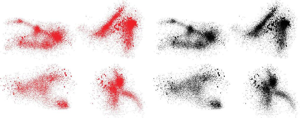 Hand-drawn black and red color blood ink splatter brush stroke set