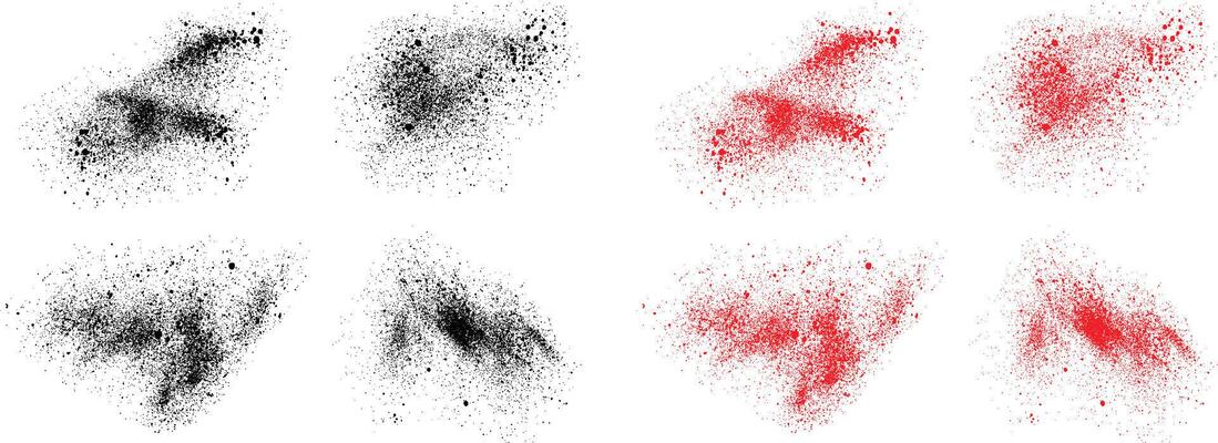 Brushstroke set of black and red color blood scribble