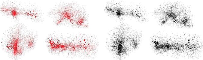 Ink red, white and black color grungy paint brush stroke set vector