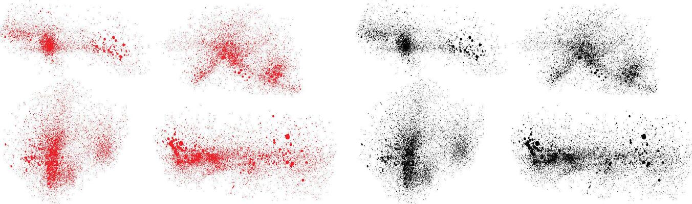 Ink red, white and black color grungy paint brush stroke set