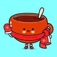 Funny smiling happy Cup of coffee christmas. Flat cartoon character illustration icon design. Isolated on blue background vector