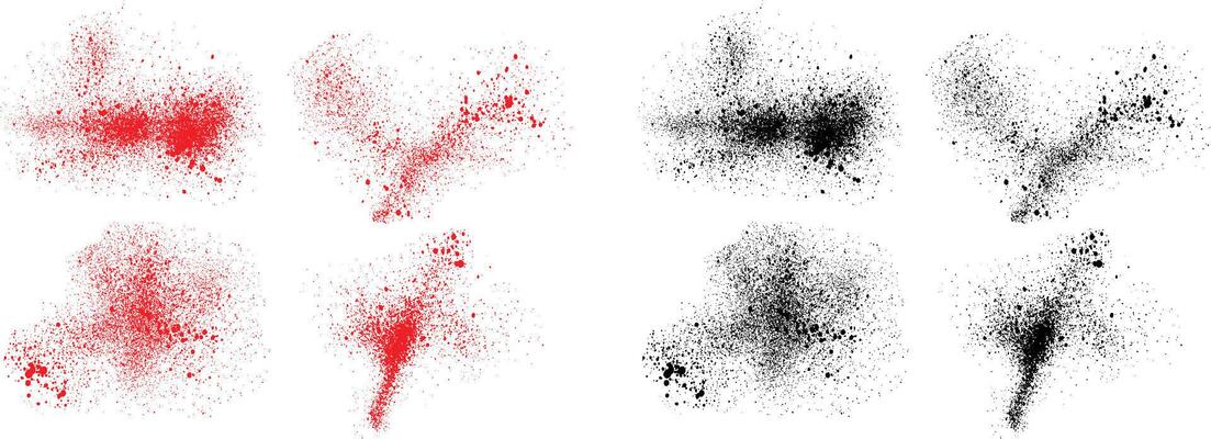 Hand-painted realistic black and red color splatter grunge brush stroke set