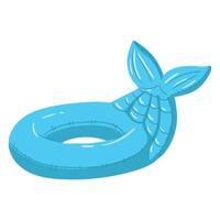 A circle for swimming in the form of a mermaid's tail, a large floating inflatable sea tail. This blue cushion float is perfect for a summer themed pool party. Isolated illustration vector