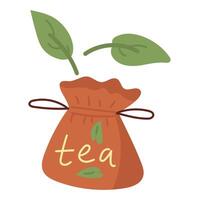 Respetuoso del medio ambiente tela bolso hecho de natural tela lleno con suelto hoja té. Respetuoso del medio ambiente té Bebiendo, colección y almacenamiento de té hojas. reutilizable té bolsa. positivo impacto en el ambiente vector