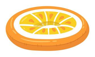 A swimming circle in the form of an orange slice, a large floating citrus fruit. This bright orange float cushion is perfect for a summer themed pool party. Isolated illustration vector