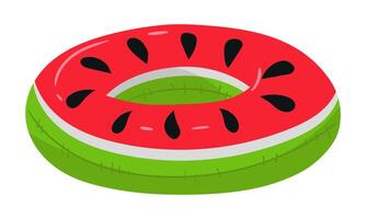 A swimming circle in the form of a watermelon slice, a large floating fruit. This bright red, green float cushion is perfect for a summer themed pool party. Isolated illustration vector