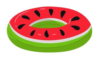 un nadando circulo en el formar de un sandía rebanada, un grande flotante fruta. esta brillante rojo, verde flotador amortiguar es Perfecto para un verano temática piscina fiesta. aislado ilustración vector