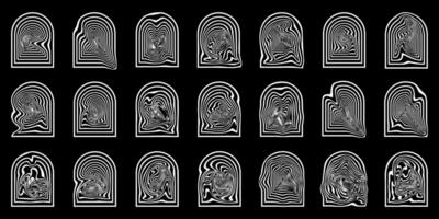 Abstract Shapes set y2k style for banner. Groovy Retro Y2k aesthetic. Trendy 90s geometric forms for banner, stickers, poster. Simple shapes, Flower, spiral, wave. Elements 2000s. illustration. vector