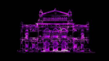 Neon frame effect,Musikverein concert hall in Vienna, glow, black background. video