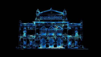 Neon frame effect,Musikverein concert hall in Vienna, glow, black background. video