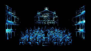 Neon frame effect,Vienna Philharmonic Orchestra, such as Schonbrunn and Belvedere, glow, black background. video