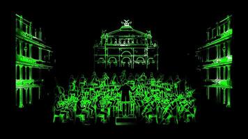 Neon frame effect,Vienna Philharmonic Orchestra, such as Schonbrunn and Belvedere, glow, black background. video
