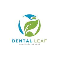dental cuidado logo diseño con diente y hoja icono combinación, adecuado para odontología, dental clínica, dental salud cuidado. vector