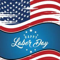 Labor Day greeting card with brush stroke background in United States national flag colors and hand lettering text Happy Labor Day. illustration. vector