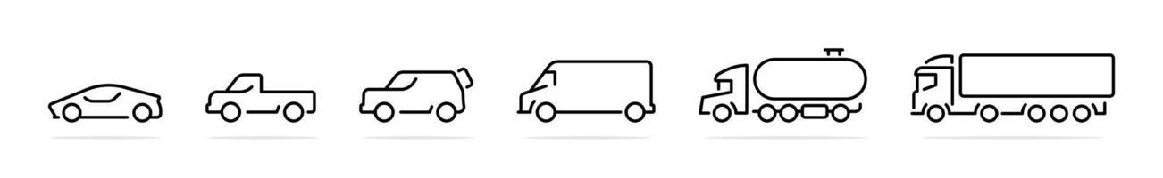 Car icons set. Outline car icons, different types of transportation. Types of transport vector
