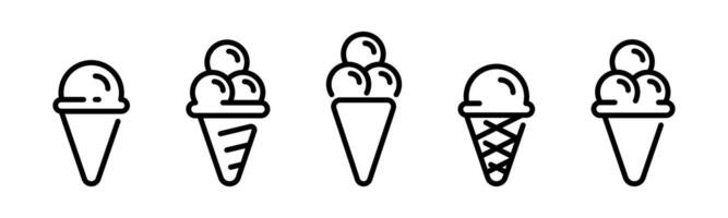 Ice cream icons. Sweet ice cream balls linear icon set. Flat black ice cream symbols vector