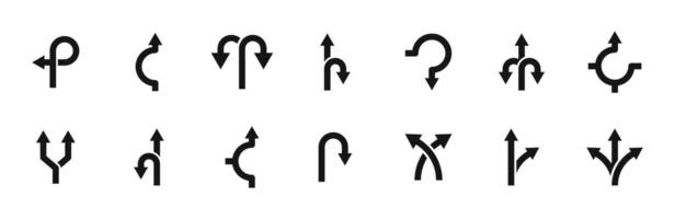 Road direction arrows. Way direction symbols. Road navigation arrows. Traffic arrows set. Traffic arrow collection vector