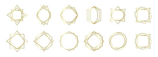 Golden geometric frames. Set of golden geometric frames in art deco style. Luxury gold frames or borders. Golden border frame set vector