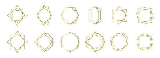 Golden geometric frames. Set of golden geometric frames in art deco style. Luxury gold frames or borders. Golden border frame set vector