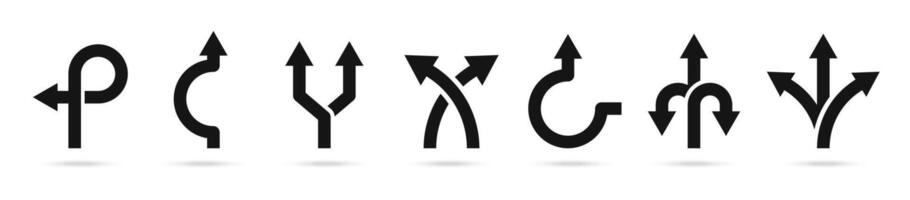Road direction arrow icon set. Way direction symbols. Traffic arrows set. Traffic arrow icons. vector