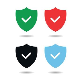 Shield with check mark green icon protection set, Shield with check mark icon vector