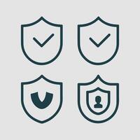 Tick Mark with shield set, Tick mark approved with shield icon, Security icon and help, how to, info, query symbol Iconic Illustrator vector
