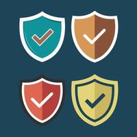 Tick Mark with shield set, Tick mark approved with shield icon, Security icon and help, how to, info, query symbol Iconic Illustrator vector