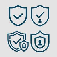 Tick Mark with shield set, Tick mark approved with shield icon, Security icon and help, how to, info, query symbol Iconic Illustrator vector