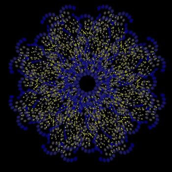 Abstract round pattern in yellow and blue on a black background vector