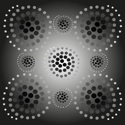 Abstract gray background decorated with a spiral of circles and dots