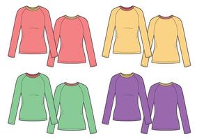 conjunto de mujeres multicolor camisetas manga larga vector