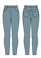 Denim woman's skinny blue jeans. Technical fashion illustration vector