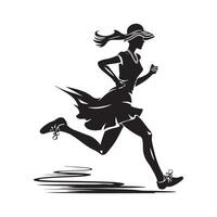 mujer corriendo con sombrero y vestir silueta, arte, iconos, y gráficos vector