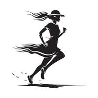 mujer corriendo con sombrero y vestir silueta, arte, iconos, y gráficos vector