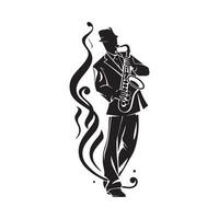 jazz músico saxofón jugador logo Arte diseño aislado en blanco vector