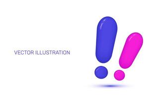 3d icon realistic exclamation sign blue pink colors concept design vector