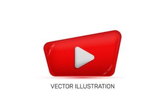 3d realistic red online play media icon design vector