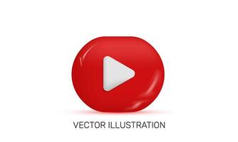 3d realistic red play media icon design vector