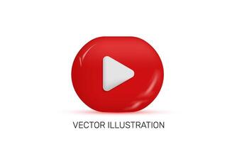 3d realistic red play media icon design vector