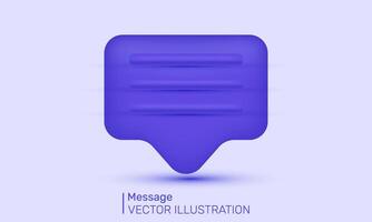 3d icono realista mensaje notificación nuevo púrpura colores concepto diseño vector