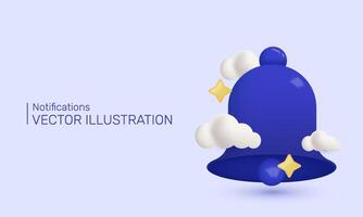 3d realistic blue bell notification concept icon design vector