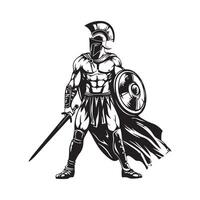 Spartan Warrior with sword and shield Stock image isolated on white background vector
