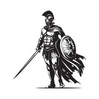espartano guerrero con espada y proteger valores imagen aislado en blanco antecedentes vector